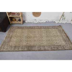 Tapis turc vintage classique beige marron 3.7 'X 6.7' (113X204 cm) tissage plat Style Boho Patchwork pour salon laine Latex - Product Image 3