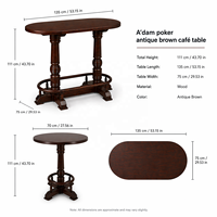 Mesa de Póker A'dam Old Brown Cafe con Base de Pedestal de Madera Maciza, Clásica para 2 Personas |   Diseño Redondo Vintage Antiguo de Juego Comercial