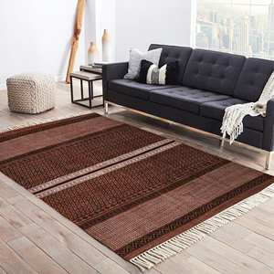 Tapis fait main à motif zigzag brun de designer, magnifiquement brodé, 4x6 8x10 pieds, décoration de salon, lavable, coussin de voiture - Product Image 1