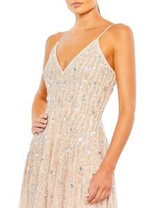 Vestido de Noche de Lujo con Corte en A para Mujer, Talla Grande, Elegante, de Tul con Cuentas y Lentejuelas, Manga Larga, sin Tirantes, para Fiestas Formales - Product Image 4