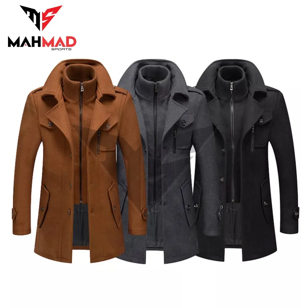 Hot Selling Autumn And Winter New Custom Men's Double Collar Woolen Warm Plus Size Long Coat Windproof Jacket