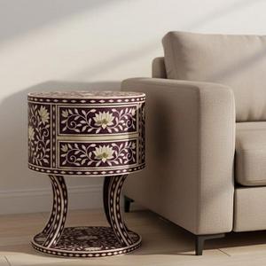 Muebles de Salón Modernos Personalizados con Incrustaciones de Hueso Floral, Mesa de Noche y Cómoda Hechas a Mano en India - Product Image 4