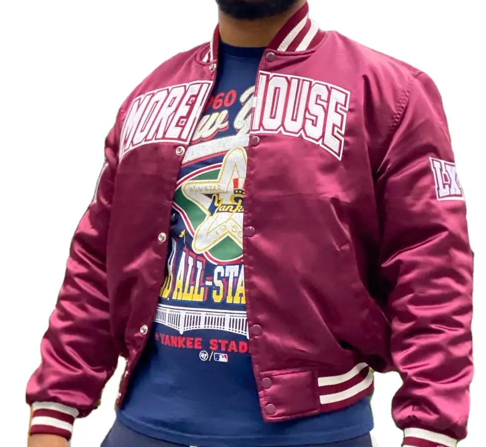 Hot New Best Selling Men's Morehouse College Style Warm Winter Maroon knitted Satin Bomber Jacket