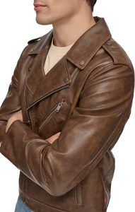 Veste en cuir véritable pour homme, col en cuir d'agneau véritable, style motard vintage classique avec doublure amovible - Product Image 6