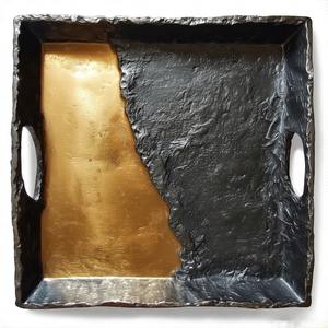 Bandeja de aluminio rectangular elegante Royal Drift, estructura de Metal duradera con asas de lujo esculpidas para decoración de lujo - Product Image 2