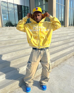 เสื้อครอปมีฮู้ดของผู้ชายเสื้อครอปแบบมีซิปสไตล์สตรีทแวร์ผ้าเฟรนช์เทอร์รี่ - Product Image 5