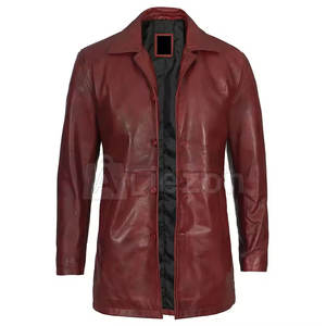 Manteau en cuir véritable pour hommes, look trench classique, manteau en cuir confortable pour l'hiver à prix raisonnable - Product Image 1