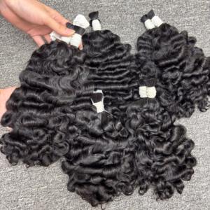 Extensiones de cabello rizado Remy virgen vietnamita de alta calidad, precio al por mayor de fábrica sin procesar a granel, extremos dobles dibujados para trenzar - Product Image 1