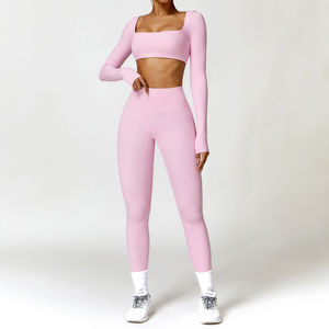 Conjuntos Deportivos de Dos Piezas para Mujer con Logotipo Personalizado, Top Corto con Cuello Redondo, Pantalones de Yoga, Leggings, Estampado, Envío Directo, Ropa de Gimnasio y Fitness - Product Image 5