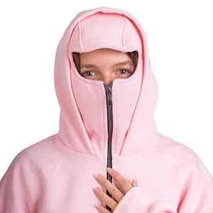 Sweat à capuche avec masque intégré, conçu pour les tenues d'hiver, offrant une douceur et une chaleur confortables, et un design pratique de couverture faciale. - Product Image 5