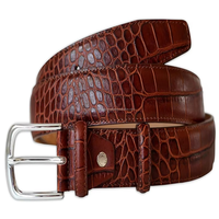 Ceinture de travail décontractée vintage en cuir de vache véritable de luxe de qualité supérieure avec boucle en cuivre embossée en crocodile pour hommes et femmes