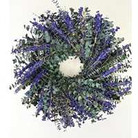 Karangan Bunga Lavender Eucalyptus Alami MCflora Buatan Tangan, Cincin Bunga Kering Rustic untuk Pintu, Hiasan Dinding Rumah Gaya Farmhouse, Dekorasi Pernikahan