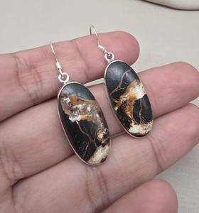 Pendientes Largos Elegantes Hechos a Mano con Piedras Preciosas de Jaspe Buffalo Marrón Natural y Plata de Ley 925 de Alta Calidad - Product Image 4