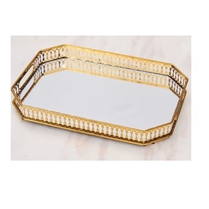 Bandeja de Metal y Vidrio de Estilo Lujoso y Pulido Brillante, Decoración para Mesa de Comedor, Bandeja para Servir, Bandeja de Metal para Servir Alimentos - Product Image 2