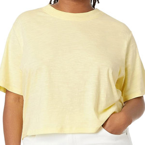 Venta al por mayor de camisetas cortas de mujer de lona informales hechas a medida de manga corta transpirable liso teñido - Product Image 4