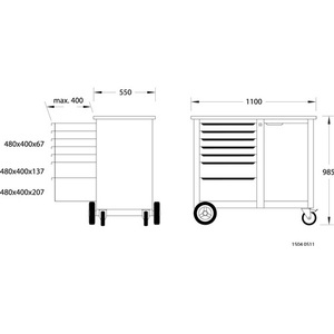 GEDORE 1504 XL Mobile Workbench with 7 <b>Storage</b> <b>Drawers</b> 40/60 kg 1000 kg Capacity External Dimensions W1250 X D630 X H985 mm - Product Image 3