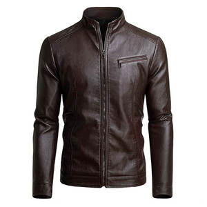 High Quality Custom <b>Men's</b> Stand Collar Windproof <b>Genuine</b> <b>Leather</b> <b>Jacket</b> Heavy Weight Plus Size with Front Logo - Product Image 1