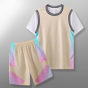 Conjunto de camiseta de baloncesto para jóvenes y adultos para hombres, uniforme de baloncesto con mangas cortas, camiseta de entrenamiento con cuello redondo, traje deportivo con estampado de dos bolsillos - Product Image 4