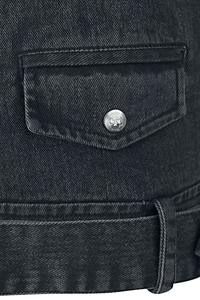 Veste denim matelassée personnalisée unisexe style vintage délavé, col à revers, boutons noirs, poignets en peau de mouton, fermeture à glissière, coupe régulière - Product Image 4