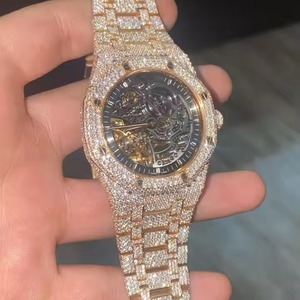 Luxueux cadran en or Rose automatique glacé Moissanite diamant montre en acier inoxydable bande Hip Hop Style d'affaires fenêtre en verre - Product Image 4