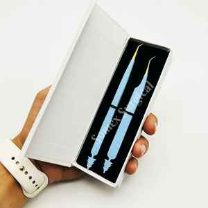 Pinzas para Pestañas de Acero Inoxidable de Alta Calidad, Color Azul Cielo Premium con Estuche Antimagnético - Product Image 4