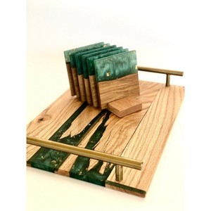 Tapis de tasse à thé en bois frais colorés en résine faits à la main tampons unique nouvelle vaisselle colorée ensemble de sous-verre de boisson prix de gros - Product Image 6