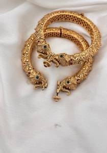 Elegant Gold Plated Kada Bangles <b>Set</b> with Carving Design for Women Girls for Wedding and Reception - Product Image 4