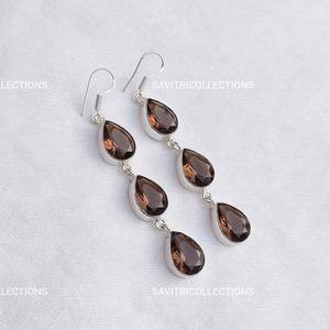 Pendientes Colgantes de Cuarzo Ahumado con Múltiples Piedras, Chapados en Plata 925, Joyería de Lujo Hecha a Mano para Fiestas y Eventos - Product Image 5