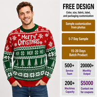 Pull en tricot pour homme FNJIA, motif jacquard de Noël, rouge et vert, col rond, manches longues, motif flocon de neige, vêtements en gros OEM