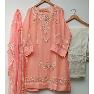 Premium Quality Pakistani Wedding Wear Women's Embroidered Stitched Chiffon 3 Piece Suit