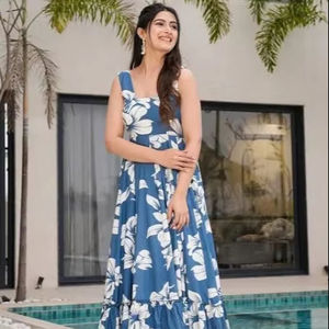 Vestido Largo Maxi de Algodón Tejido a Mano Indio, Cintura Natural, Estampado Floral, Regalo para Novia, Dama de Honor, Ropa de Verano, Dulce y Bonito - Product Image 1