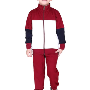 Conjunto personalizado de chándal para niños sudadera roja y pantalones de correr grises fabricante de ropa de invierno de forro polar de algodón - Product Image 1