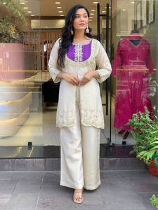 Pakistanais Salwar Kameez haut bas Dupatta femmes Style traditionnel couleur blanche courte tenue de fête séchage rapide toutes les saisons - Product Image 6