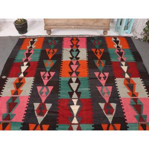 พรมตุรกีวินเทจ ขนาด 6.2x8.9 ฟุต พรมคิลิมสีแดง พรมขอบใหญ่ - Product Image 3