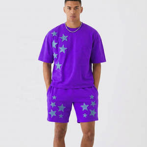 ชุดเสื้อยืดและกางเกงขาสั้นผู้ชายสีฟ้าอ่อนปักลายดาว ผ้าฝ้าย คอกลม ทรงหลวม สวมใส่สบาย เหมาะสำหรับฤดูร้อน ระบายอากาศได้ดี น้ำหนักเบา - Product Image 5