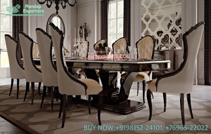 Juego de mesa de comedor tallada a mano con acabado de nogal, mueble de madera maciza de 8 plazas para comedor - Product Image 3