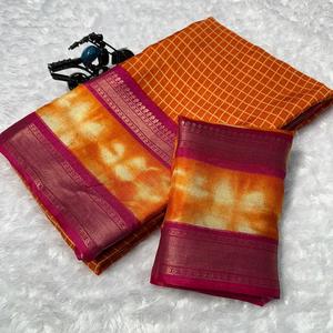 Collection de saris en soie Dola de style traditionnel pour femmes indiennes, à porter pour les fêtes, sans impression, en stock - Product Image 1