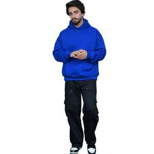 Men Oversized Hoodie Cobalt Blue Cotton Polyester Blend Casual Streetwear Pullover for Stylish Look - Product Image 6