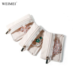 WEIMEI Beige Semi-See Through Jewelry Bag Bolsa de terciopelo con cremallera de PVC para pendientes, collar, anillo, organizador, solución de almacenamiento portátil - Product Image 2