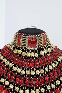 Conjunto de novia artesanal tradicional afgano en color rojo con piedras para mujeres afganas - Product Image 2