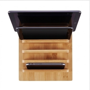 Organisateur de bureau en bambou à trois niveaux, support de rangement autoportant, organisateur de bureau minimaliste rectangulaire pour téléphone et tablette, pour un rangement soigné - Product Image 1