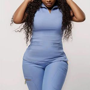 Mejor mujer 2024 nueva moda cremallera pulóver enfermera uniforme conjunto elástico Hospital Jogger venta al por mayor uniforme médico - Product Image 1