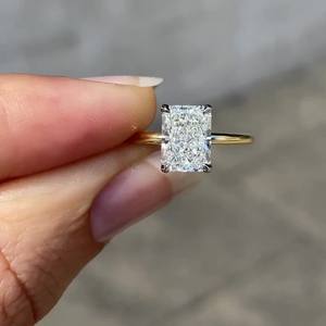 10x7มม. แหวนหมั้นเพชรโมอิสใสตัด | โซลิแทร์สี่ง่าม | เครื่องประดับทองเงินเจ้าสาวในงานแต่งงาน - Product Image 3