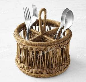 Organizador de cubiertos de mimbre Popular, herramientas de cocina tejidas a mano, encimera de almacenamiento, mesa de cocina, soporte para cubiertos con asa - Product Image 5