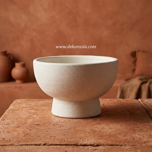 Bol sur piédestal en céramique rustique blanc uni Canasta L, vase de table artisanal 18x35cm, décoration pour la maison et l'hôtel, vente en gros - Product Image 4
