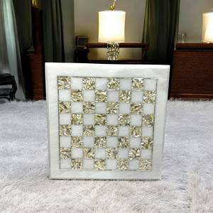 Jeu d'échecs en marbre blanc et nacre, pierres semi-précieuses - Product Image 2