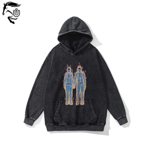 Boxy Oversized Acid Washed Men's Thermal Winter Hoodie 100% Cotton Custom Made Heavyweight French Terry Impresión digital - Product Image 1
