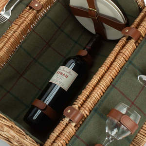2-Person Green Tweed Barrel <b>Wicker</b> <b>Picnic</b> <b>Basket</b> Durable Mat for Outdoor Dining - Product Image 5