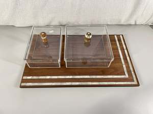 Plateau décoratif en acrylique avec incrustation de nacre, artisanal, pour servir du chocolat et des fruits secs, occasions festives du Ramadan, élégant - Product Image 5