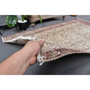 Tapis en laine turque vintage de 3.8x6,5 pieds, tissage plat en patchwork beige et marron avec support en latex pour les décorations de salon - Product Image 3